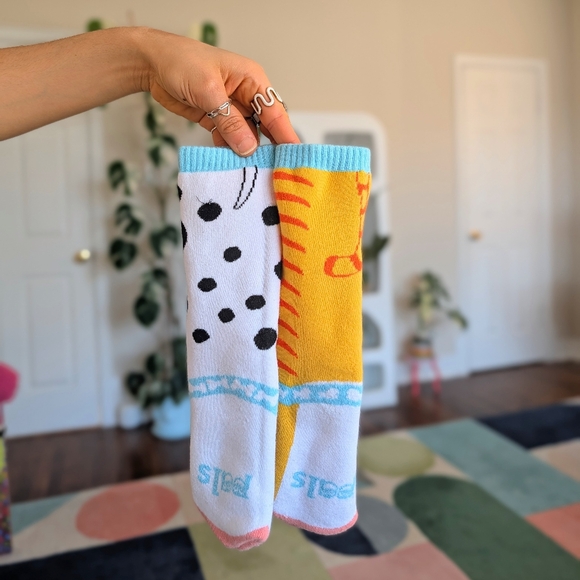 Playful Cat & Dalmatian Novelty Socks - Yellow & White - Picture 2 of 7